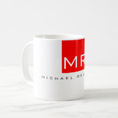 Modern Monogram wit rood minimalistisch plein Koffiemok (Voorkant links)