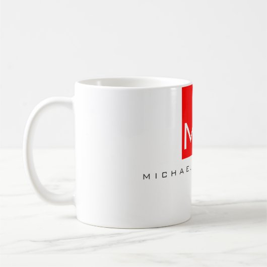 Modern Monogram wit rood minimalistisch plein Koffiemok (Links)