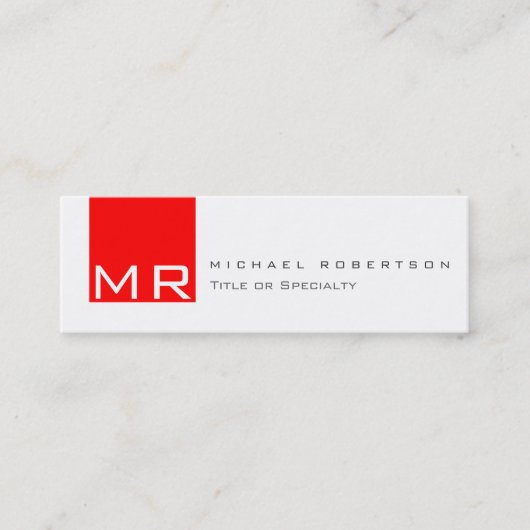 Modern Monogram Wit Rood Schoon Visitekaartje (Voorkant)