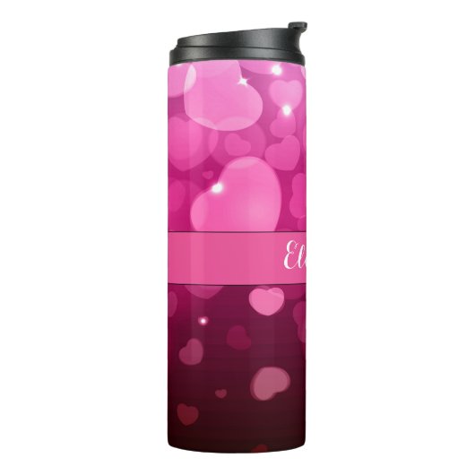 Modern Monogram Wit Roze Hartpatroon Thermosbeker (Gedraaid links)