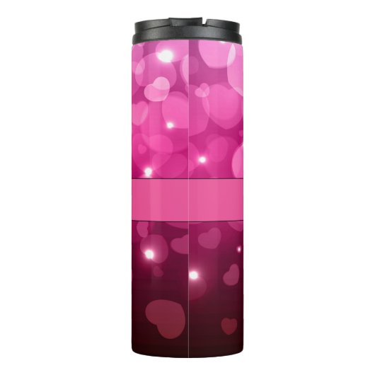 Modern Monogram Wit Roze Hartpatroon Thermosbeker (Achterkant)