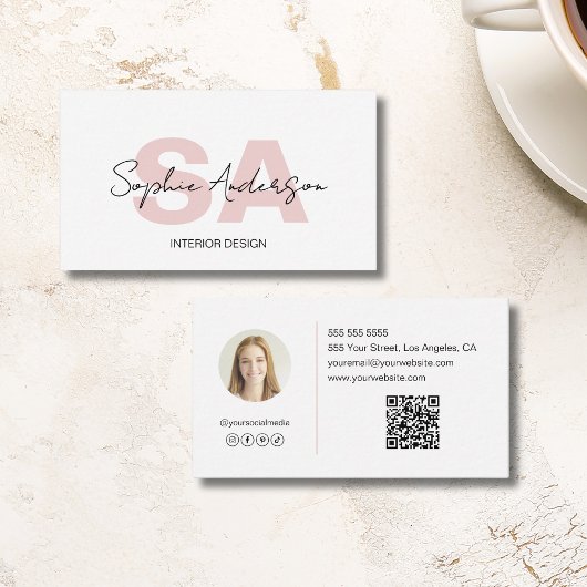 Modern Monogram Wit Roze Professional Visitekaartje