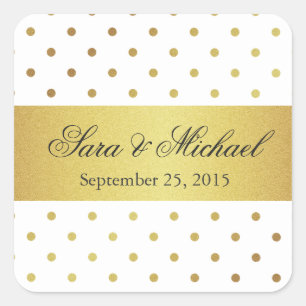 Modern monogram - witte en gouden polka stippen vierkante sticker