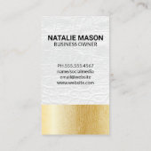 Modern Monogram | Witte Leer | Houtnerflijnen Visitekaartje (Achterkant)