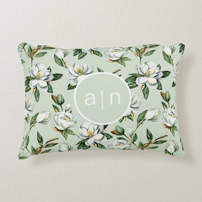 Modern Monogram Witte Magnolia Accent Kussen (Voorkant)