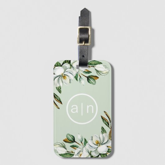 Modern Monogram Witte Magnolia Bagagelabel (Voorkant (verticaal))