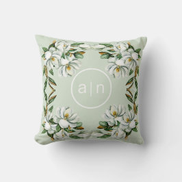 Modern Monogram Witte Magnolia Bagagelabel Kussen