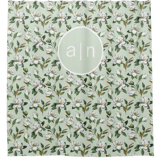 Modern Monogram Witte Magnolia Douchegordijn (Voorkant)