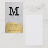 Modern Monogram | Witte Marmer | Goud Geborsteld Visitekaartje (Voorkant / Achterkant)