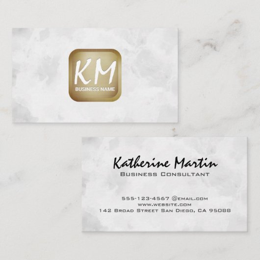 Modern monogram | Witte textuur achtergrond Visitekaartje (Voorkant / Achterkant)