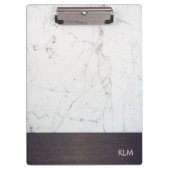 Modern Monogram Wood White Marble Klembord (Voorkant)