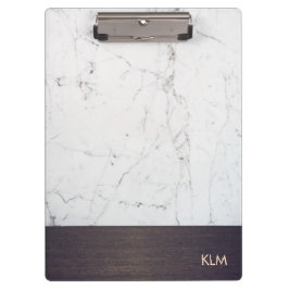 Modern Monogram Wood White Marble Klembord