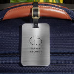 Modern monogram zilver grijs geborsteld metaal bagagelabel<br><div class="desc">Elegant modern monogram gemonogrammeerd zilver grijs geborsteld metaal Label</div>