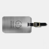 Modern monogram zilver grijs geborsteld metaal bagagelabel (Voorkant horizontaal)