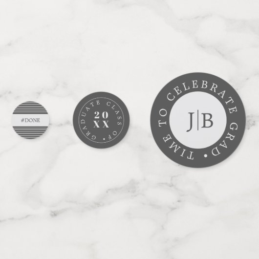 Modern Monogram Zilver Grijs Graduation Party Confetti (Achterkanten)