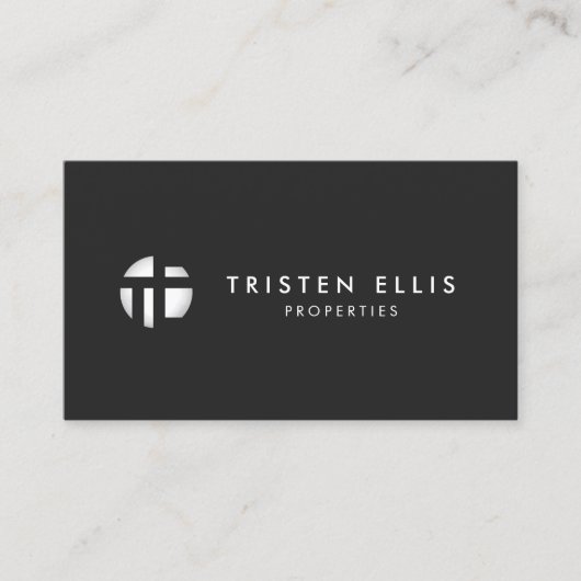 Modern Monogram Zilver Zwart Professional Visitekaartje (Voorkant)