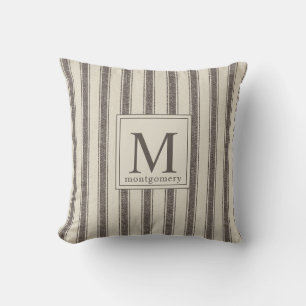Modern Monogram Zwart Beige Boerderij Ticking Kussen