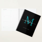 Modern Monogram Zwart Blauwgroen Groen Girly Scrip Planner (Display)