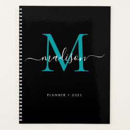 Modern Monogram Zwart Blauwgroen Groen Girly Scrip Planner