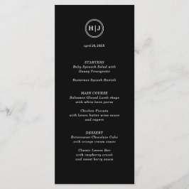 Modern Monogram Zwart Bruiloft Menu