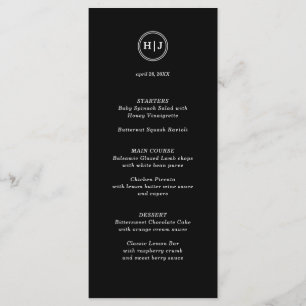Modern Monogram Zwart Bruiloft Menu