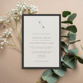 Modern Monogram Zwart & Ecru Border Wedding Kaart