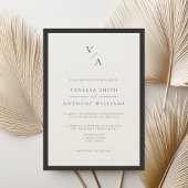 Modern Monogram Zwart & Ecru Border Wedding Kaart