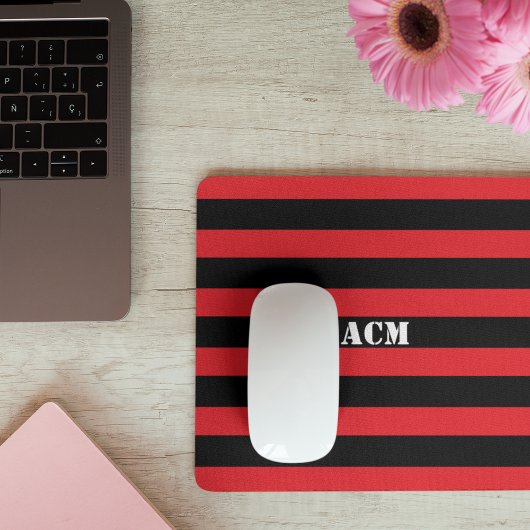 Modern Monogram Zwart en Rode Strepen Muismat