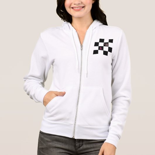 Modern Monogram Zwart en Wit Geruit Hoodie (Voorkant)