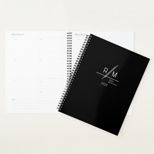 Modern Monogram Zwart en Wit Planner (Display)