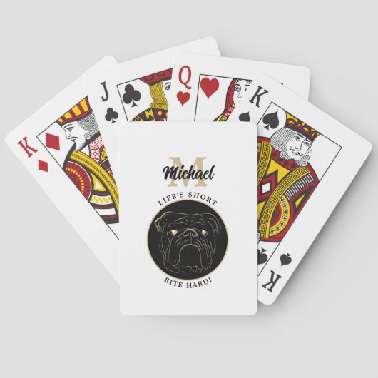 Modern Monogram Zwart en Wit Pokerkaarten (Achterkant)