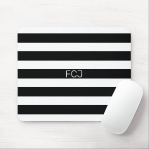 Modern Monogram Zwart en Witte Strepen Muismat