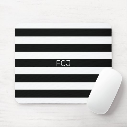 Modern Monogram Zwart en Witte Strepen Muismat (Met muis)