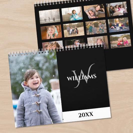 Modern Monogram Zwart Foto Kalender