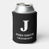 Modern Monogram Zwart Gepersonaliseerde Groomsman Blikjeskoeler (Blikje Achterkant)