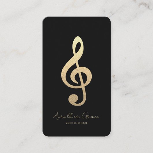 Modern Monogram Zwart Goud Muzieknoot Visitekaartje (Voorkant)