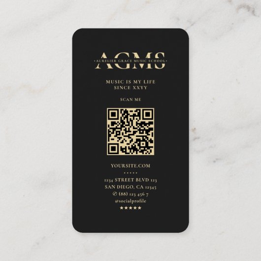 Modern Monogram Zwart Goud Muzieknoot Visitekaartje (Achterkant)