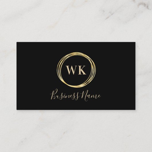 Modern Monogram Zwart Goud QR-code Visitekaartje (Achterkant)