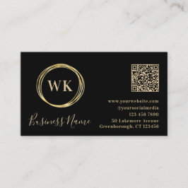Modern Monogram Zwart Goud QR-code Visitekaartje