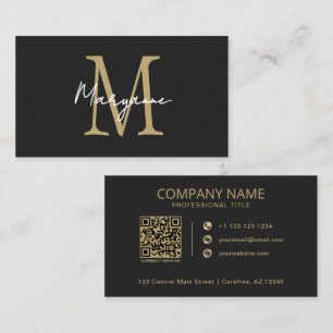 Modern Monogram Zwart Goud Visitekaartje