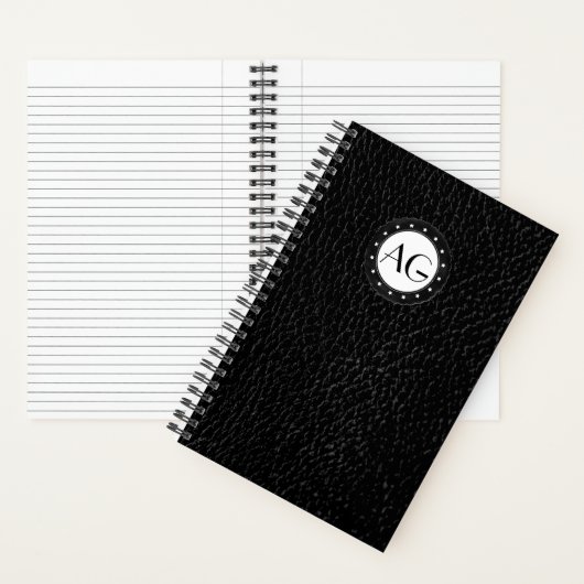Modern Monogram Zwart Leren Spiraal Notebook Notitieboek (Binnen)
