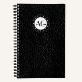 Modern Monogram Zwart Leren Spiraal Notebook Notitieboek (Voorkant)