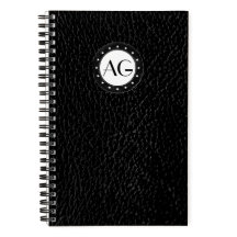 Modern Monogram Zwart Leren Spiraal Notebook