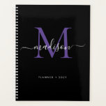 Modern Monogram Zwart Paarse Girly Script 2021 Planner<br><div class="desc">Modern Monogram Zwart Paarse Violet Girly Elegant Stijlvol Script Naam 2021 Planner</div>