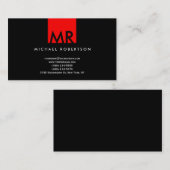 Modern Monogram Zwart Rood Schoon Visitekaartje (Voorkant / Achterkant)