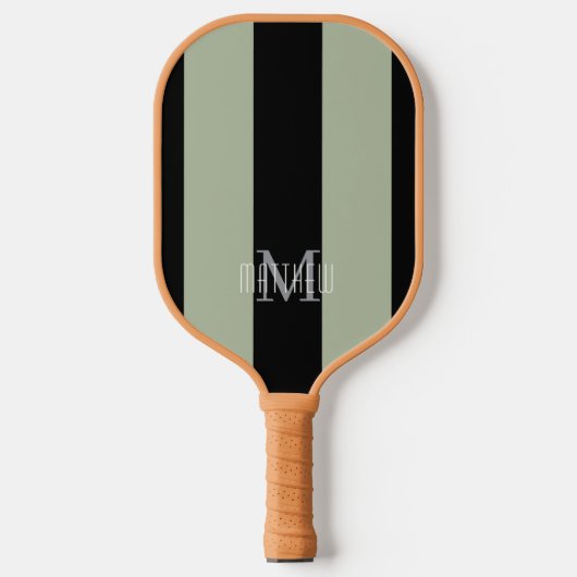 Modern Monogram Zwart | Saliegroen Streep Pickleball Paddle (Voorkant)