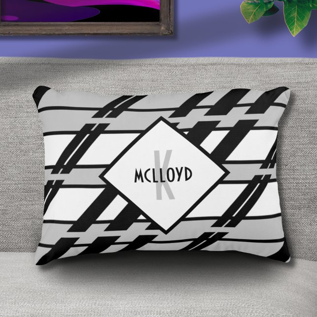 Modern Monogram Zwart Wit Abstract Patroon Accent Kussen (Creator heeft geüpload)