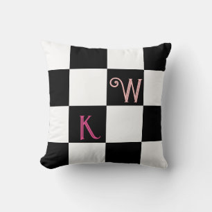 Modern Monogram Zwart-wit Check Kussen