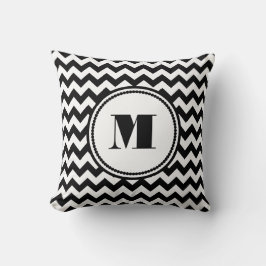 Modern monogram zwart-wit Chevron patroon Kussen