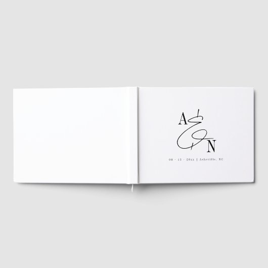 Modern Monogram Zwart Wit Elegant Bruiloft Gastenboek (Volledig)